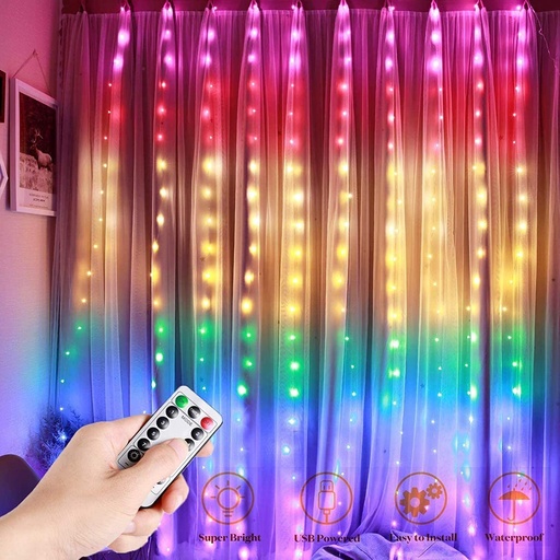 [B07-C] CORTINA ALAMBRE COLORES 300 LUCES 3X3MTS