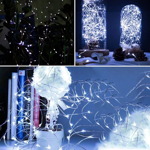 [A09-A2] SERIE SOLAR ALAMBRE BLANCA 100 LUCES 10MTS 