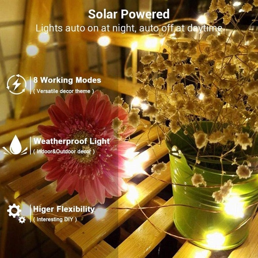 [A09-A0-1] SERIE SOLAR ALAMBRE CALIDA 120 LUCES 12MTS