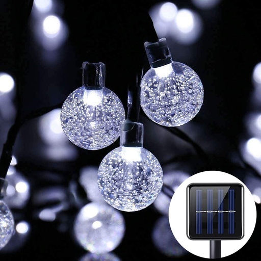 [A08-C1] SERIE SOLAR ESFERA BLANCA 30 LUCES 6.5MTS 