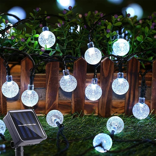 [A08-C2] SERIE SOLAR ESFERA BLANCA 50 LUCES 7MTS 