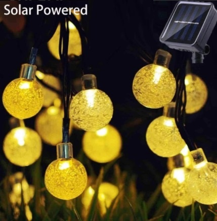[A08-B3] SERIE SOLAR ESFERA CALIDA 100 LUCES 12MTS